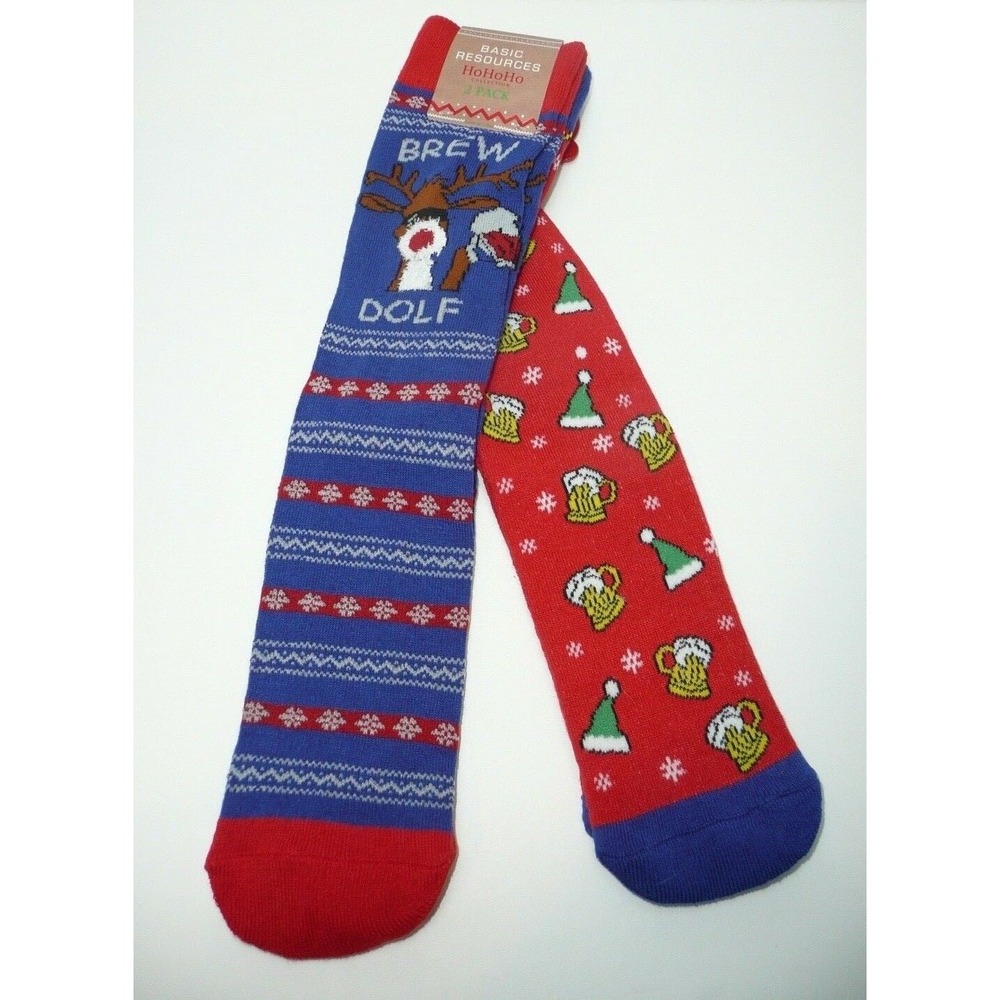 Christmas Crew Socks 2 Pairs Brew Dolf Ugly Sweater Novelty Gift Beer Rudolf Fun
